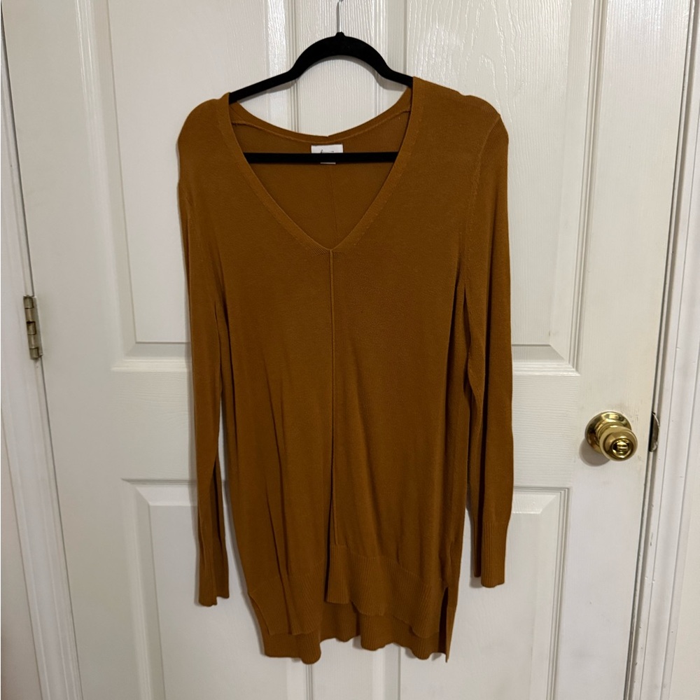 Women's V-Neck Long Sleeve Top - Brown